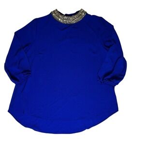 Moa Moa Size M Cobalt Embellished Neck Blouse Y2K Glam Party Top